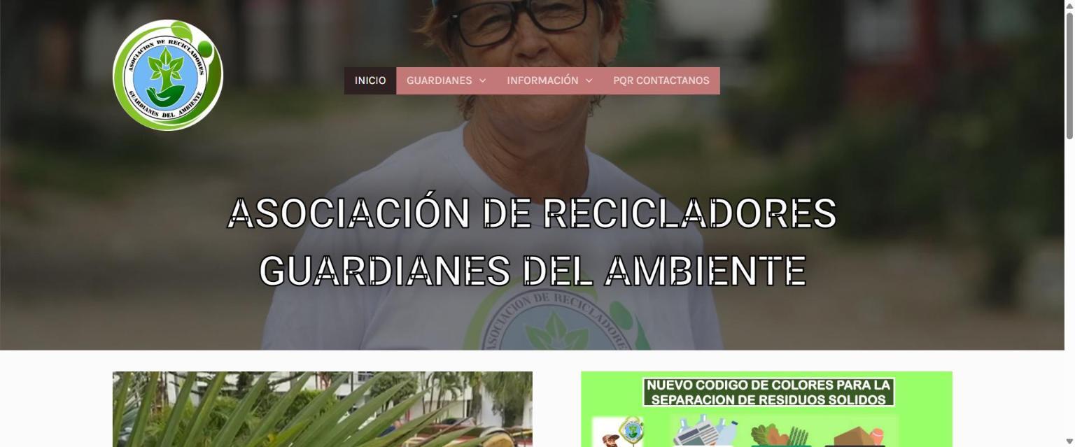 Portada del sitio web de la Asociación de Recicladores Guardianes del Ambiente